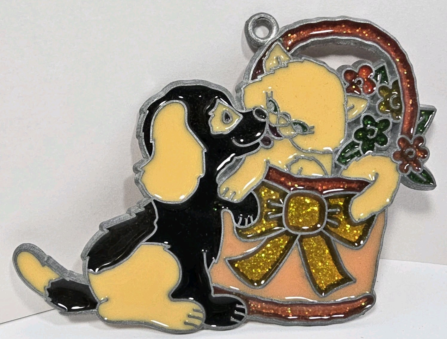 Puppy Dog And Kitty Cat Christmas Ornament Suncatcher