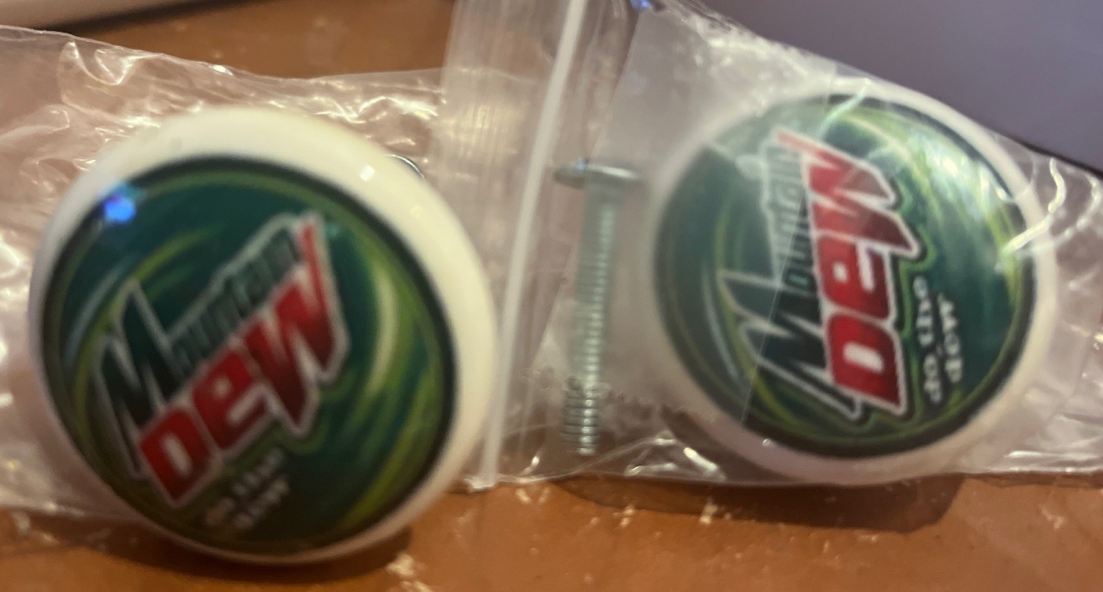 Vint. 2 Mountain Dew Soda Ceramic Drawer Cabinet Knobs Soda Advertising,New,Rare