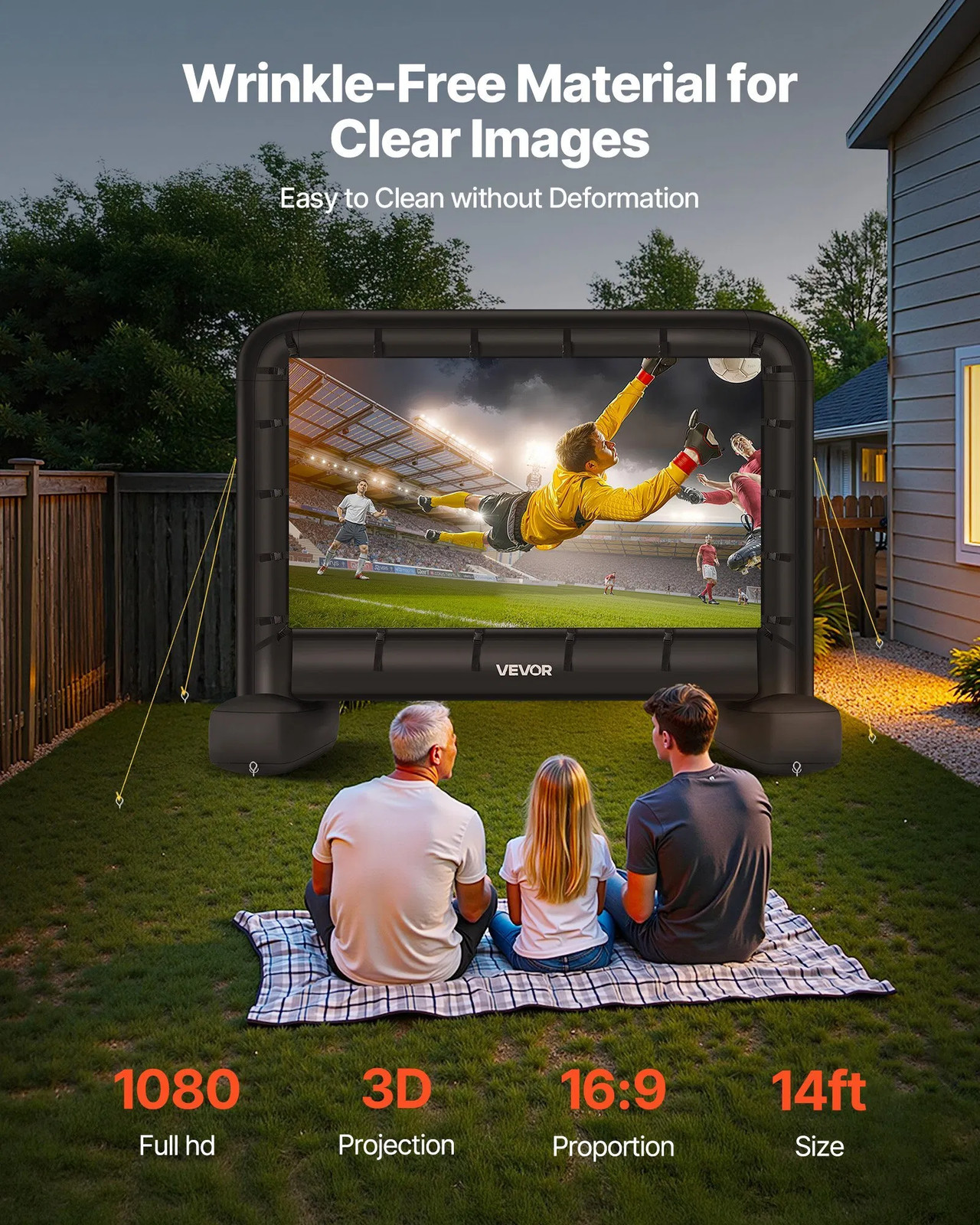 14 ft Inflatable Movie Screen, 600D Washable Inflatable Projector Screen with Po
