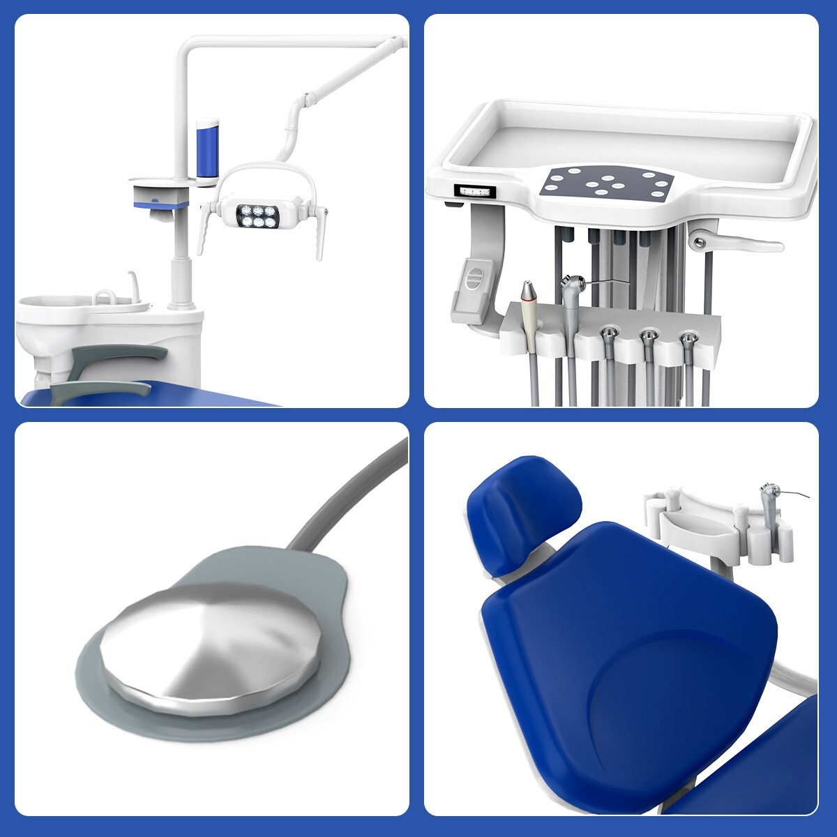 Dental Unit Chair Integral Computer Controlled + Liftable mobile trolley + Stool