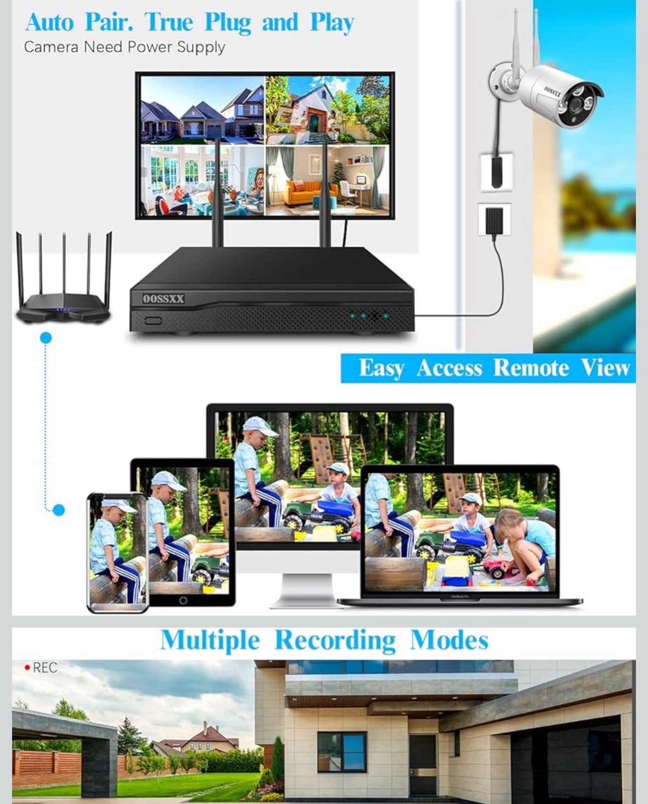 OOSSXX Extend 3.0MP Wireless Camera with Audio Wireless Extend Camera Securit...