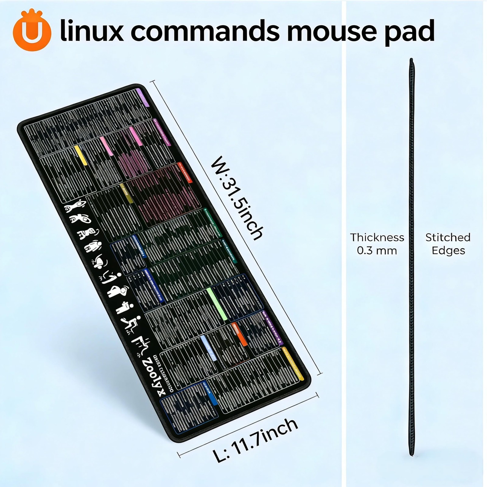 Linux Command Line Mouse Pad - 31.5" x 11.8" Large Linux Cheat Sheet Desk Mat...