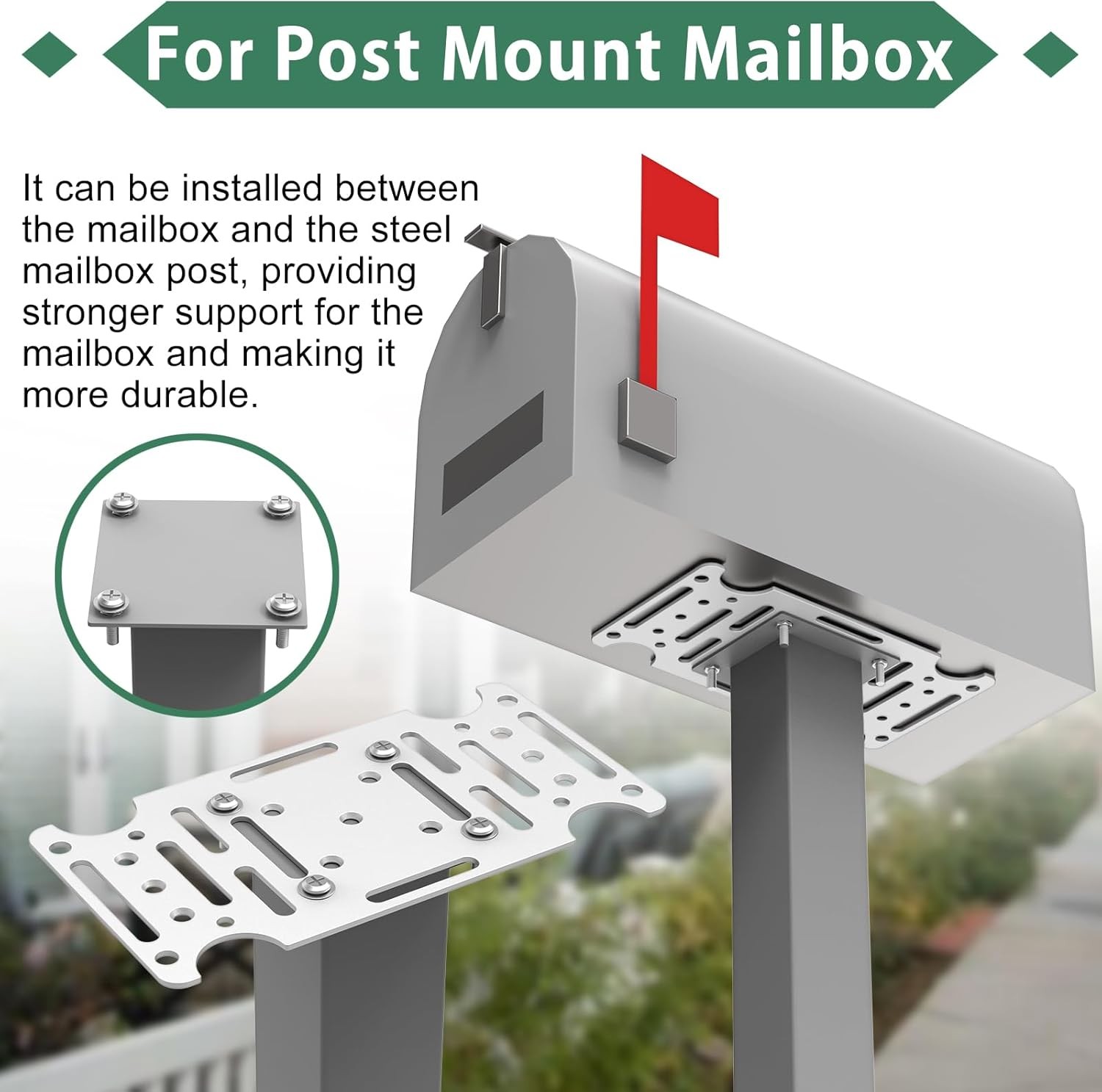 Mailbox mounting bracket for 4x4 timber, bottom-mounted design.