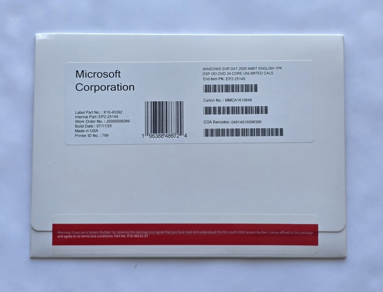Microsoft Windows server 2025 datacenter 24 Core Unlimited Cals License Key (NEW