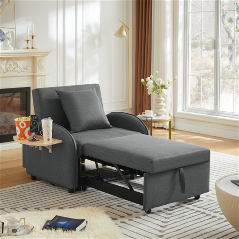 Convertible 3-in-1 Sofa Armchair Adjustable Sleeper Chair with Pull out Bed