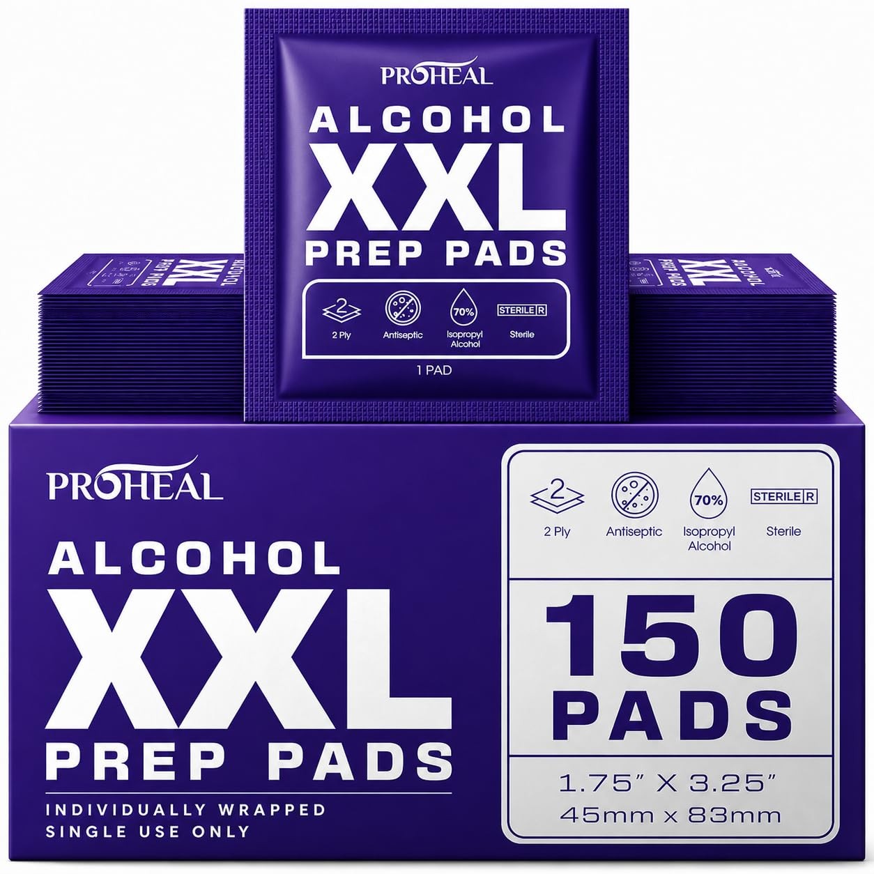 XXL Sterile Alcohol Prep Pads 150 Count 70% Isopropyl Alcohol Wipes Individually