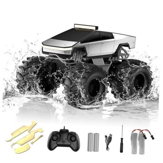 Amphibious Remote Control Car, 1:18 Monster Truck Toys for Boys RC Cars, Silver