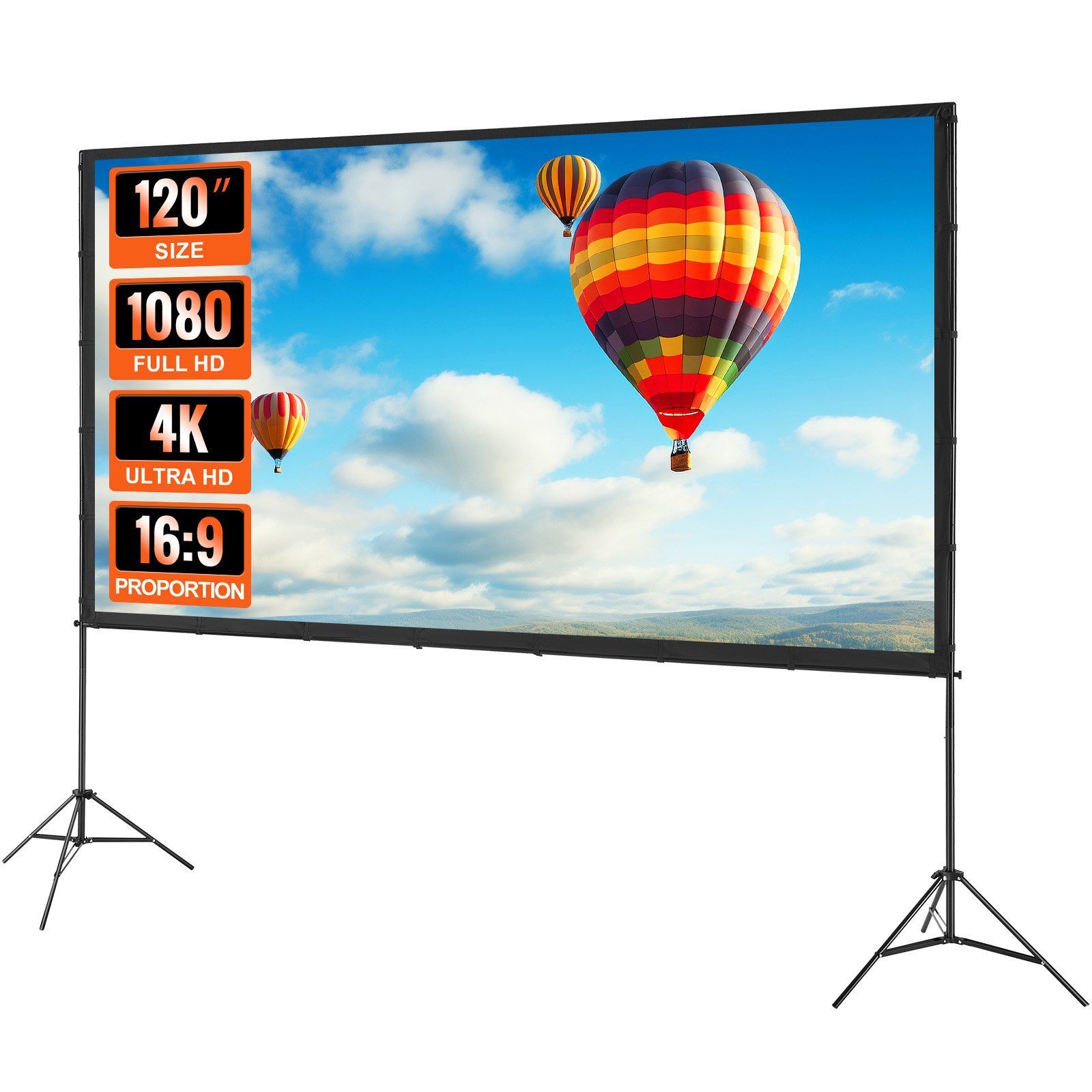 120in Projector Screen w/ Stand 16:9 4K 1080HD Wrinkle-Free Outdoor Movie Screen
