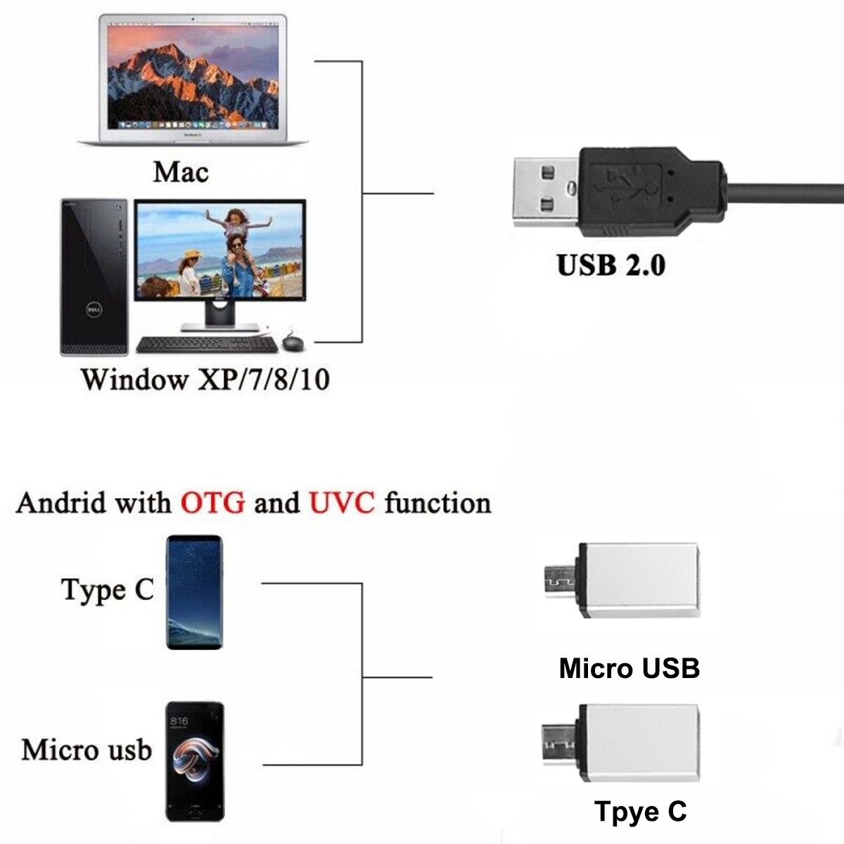 1600X 3-IN-1 Zoom 8 LED USB Microscope Digital Magnifier Endoscope Video Camera