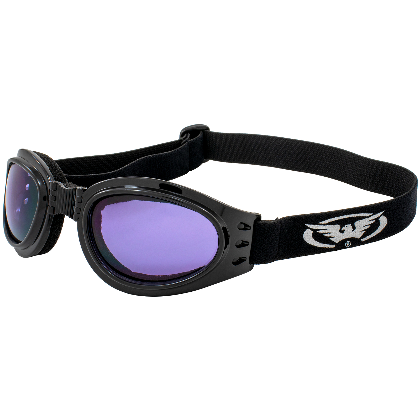 Global Vision Adventure BLACK Folding Motorcycle Goggles with PURPLE Lens