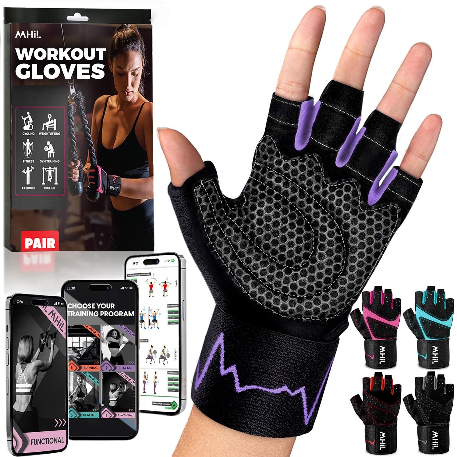 MhIL Workout Gloves for Women – Breathable Gym Gloves for Women with Palm Pro...