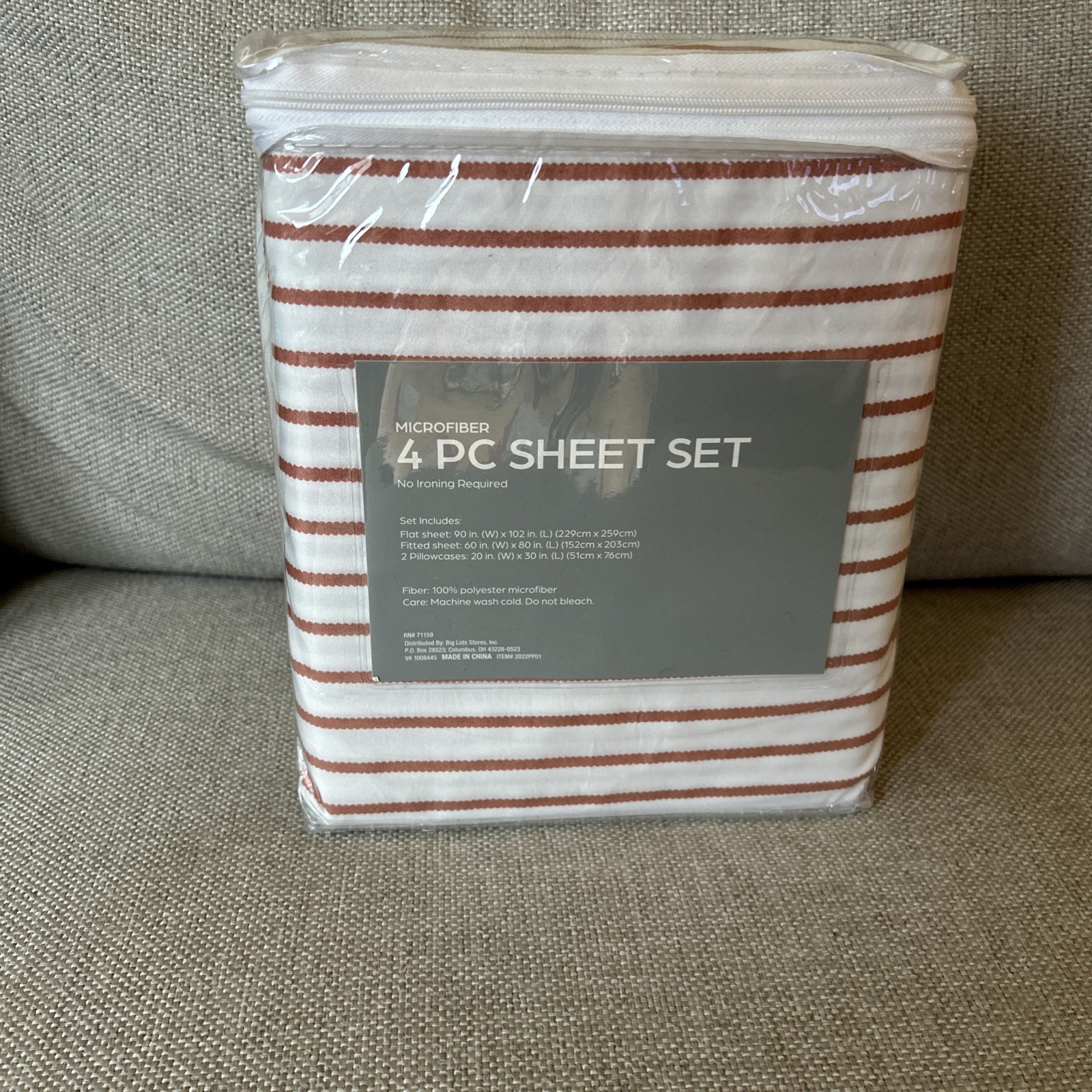 Real Living Microfiber 4 Piece Queen Sheet Set White with Orange Stripes