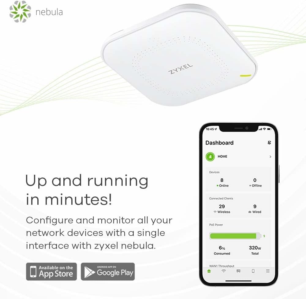 Zyxel AX1800 WiFi 6 Wireless Access Point Compatible with PC/Smartphone/Tablet