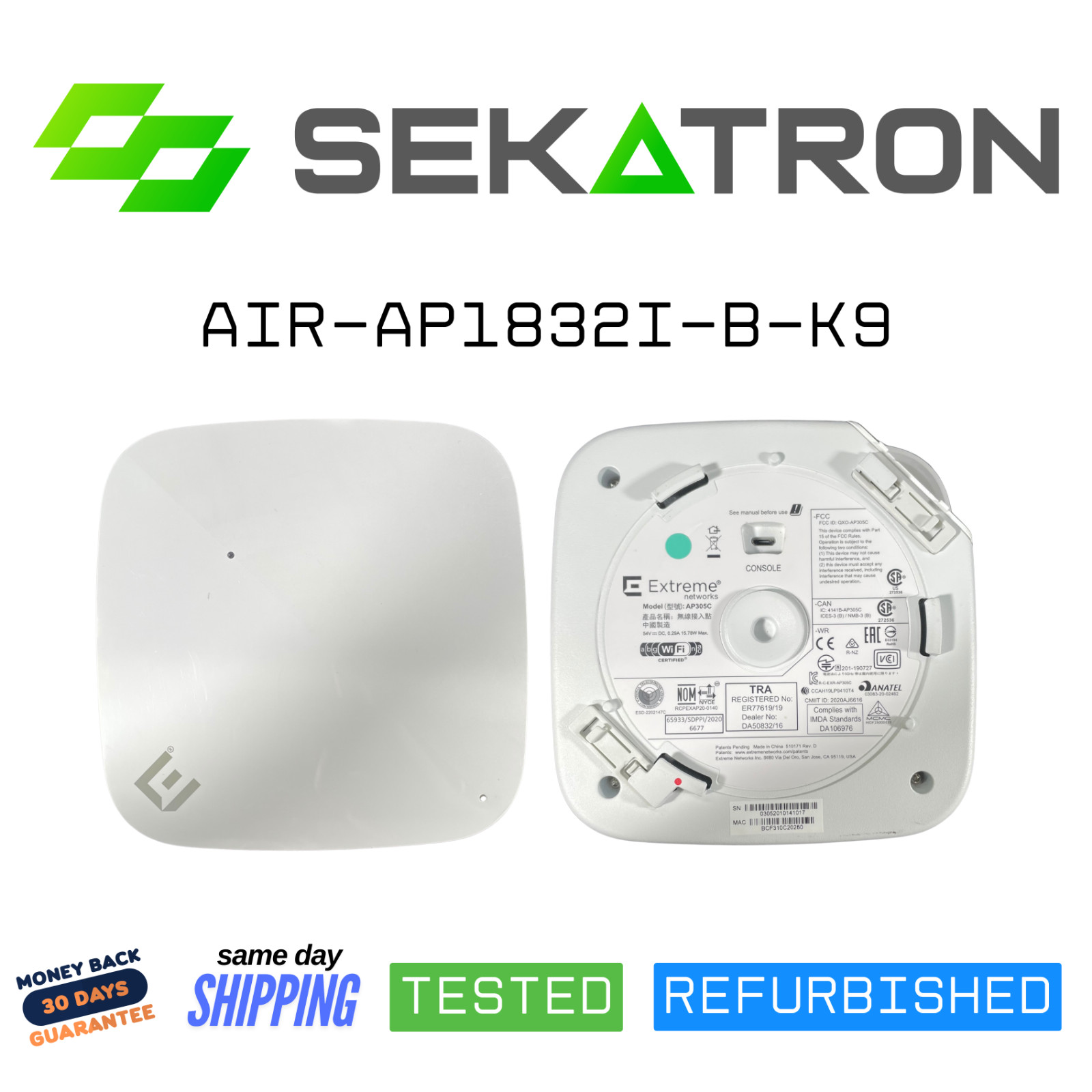 Extreme Networks AP305C Dual-Band Wi-Fi 6 802.11ax Wireless Access Point