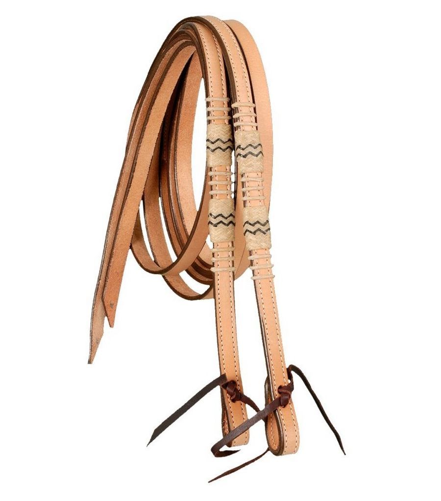 Western Natural Leather Rawhide Braided Split Reins 96" Long