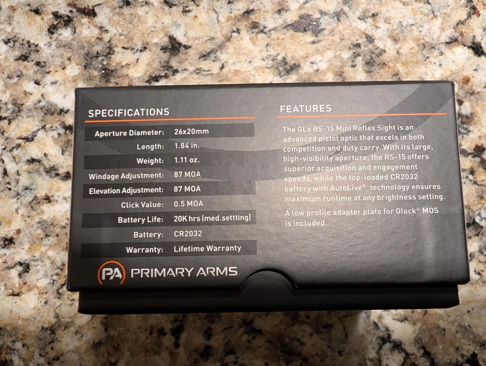 Primary Arms GLx RS-15 Mini Reflex Sight - ACSS Vulcan Dot Reticle