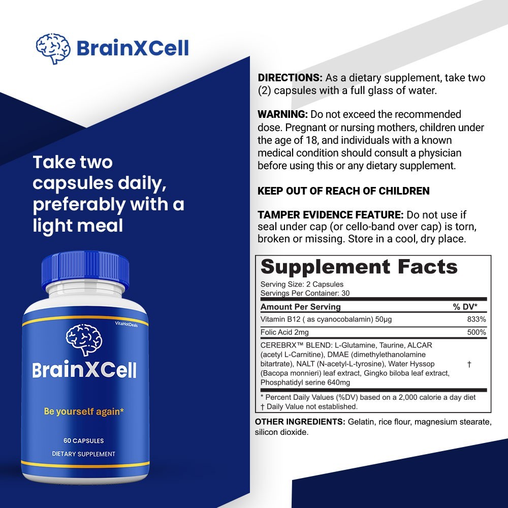BrainXCell Nootropic Capsules, Cognitive and Brain Support Supplement (1 Pack)