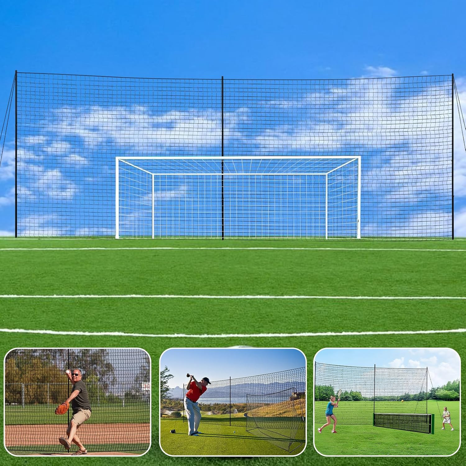 Portable Ball Stop Net System with Wheels - 10FT to 12FT High Barrier