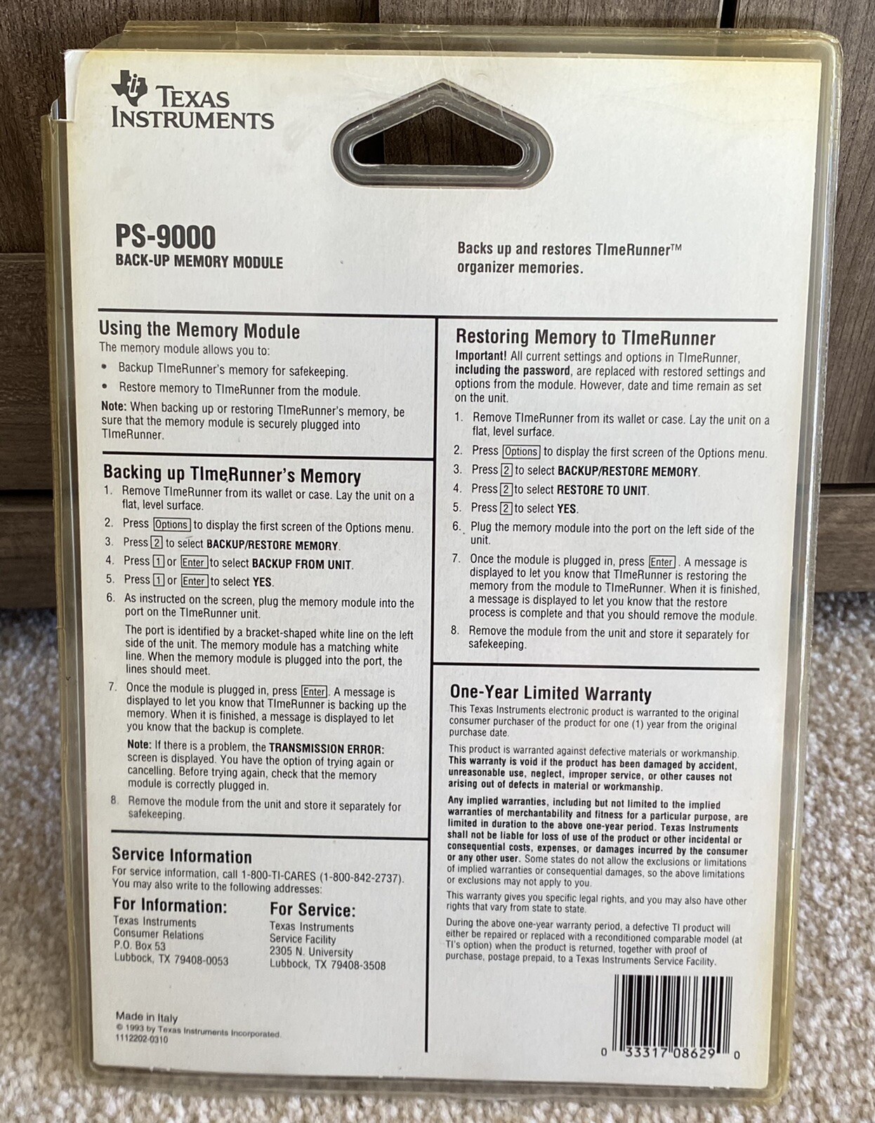 Vintage Texas Instrument PS-9000 Back Up Memory Module For TimeRunner Organizers