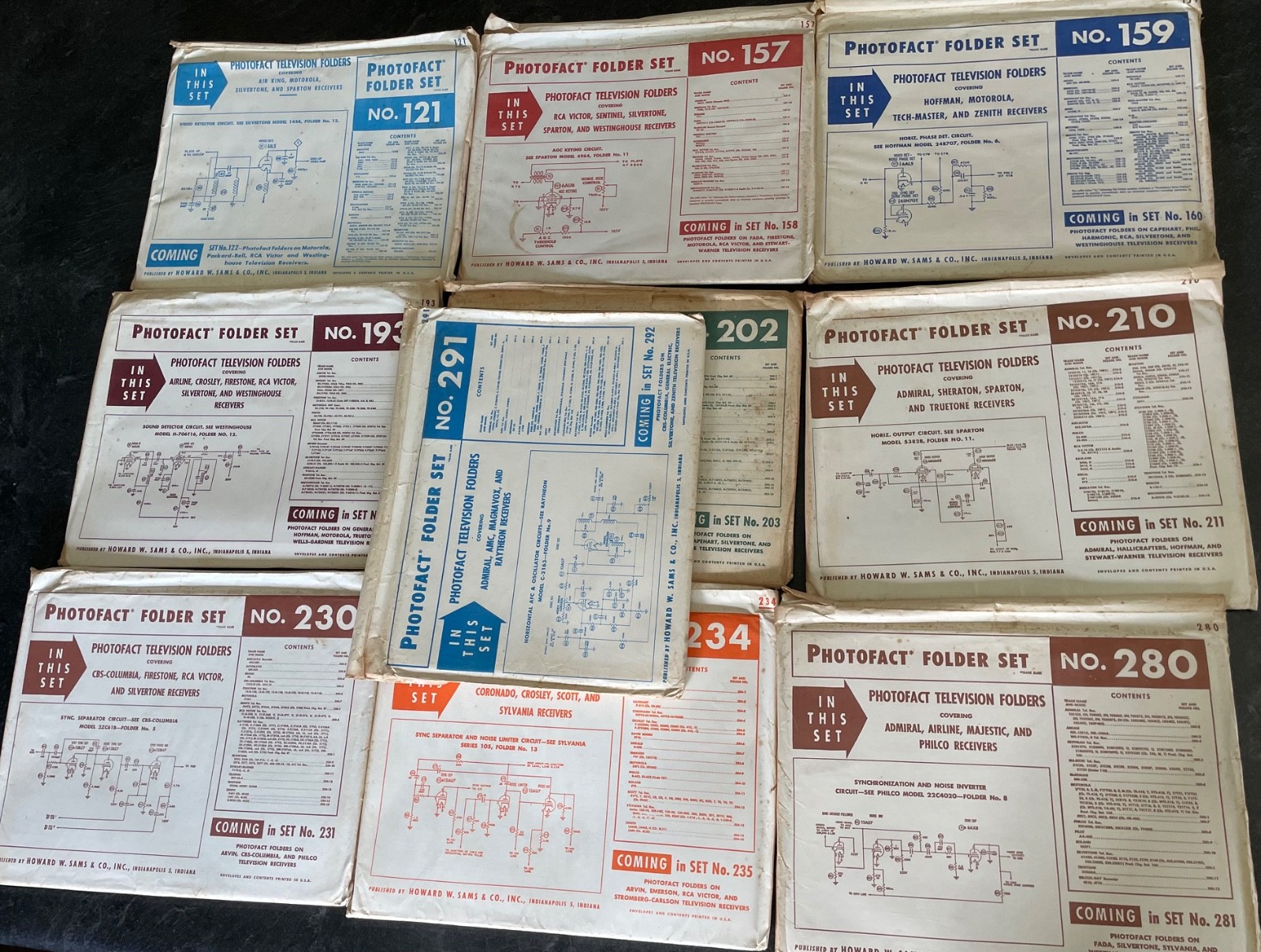 Sams Photofact - FOLDER SET Manual Schematics Lot 0f 10 various 100 & 200 Series