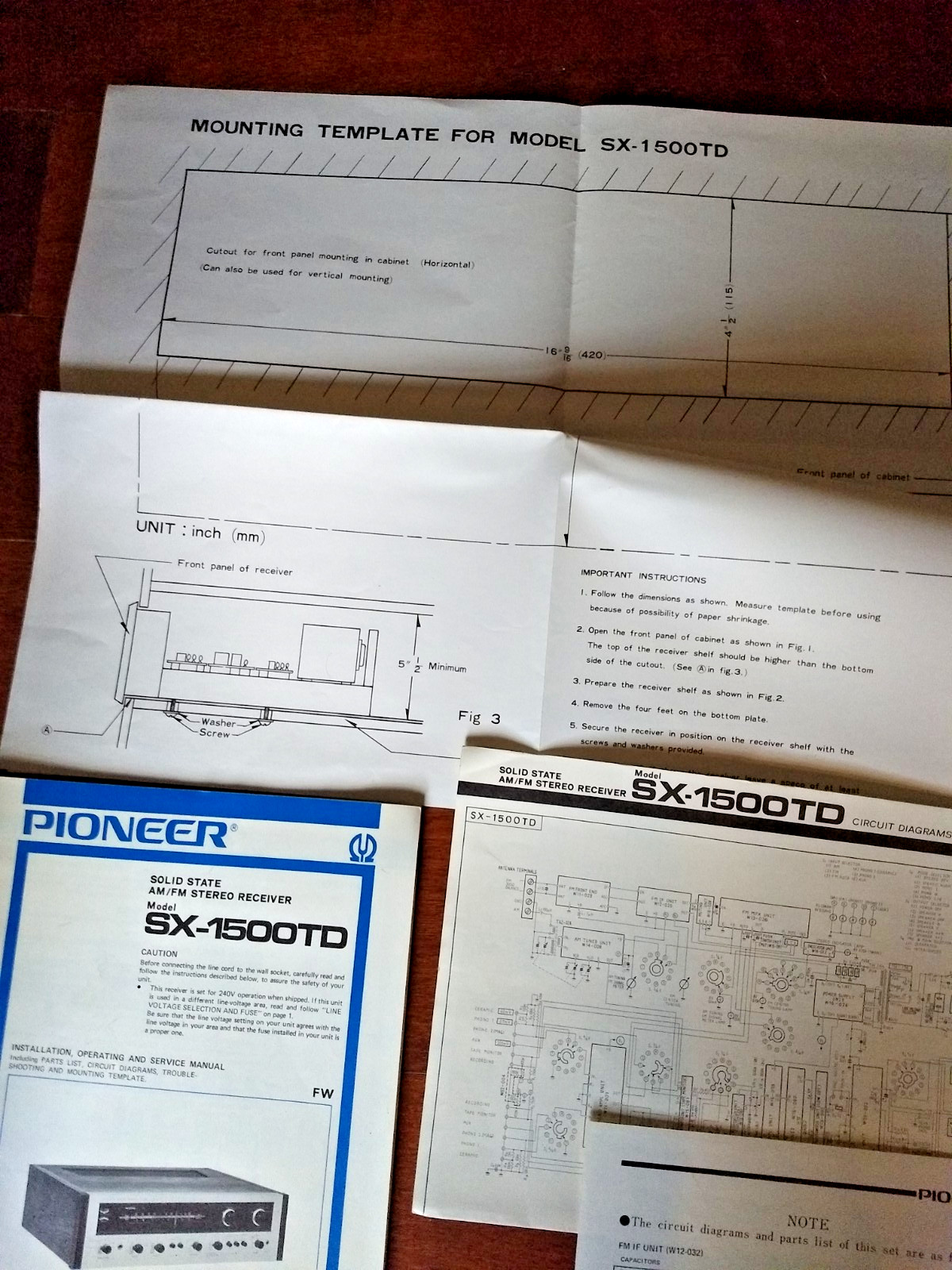 Manual Fold Out & Schematic= Pioneer Solid State AM/FM Stereo Receiver SX-1500TD