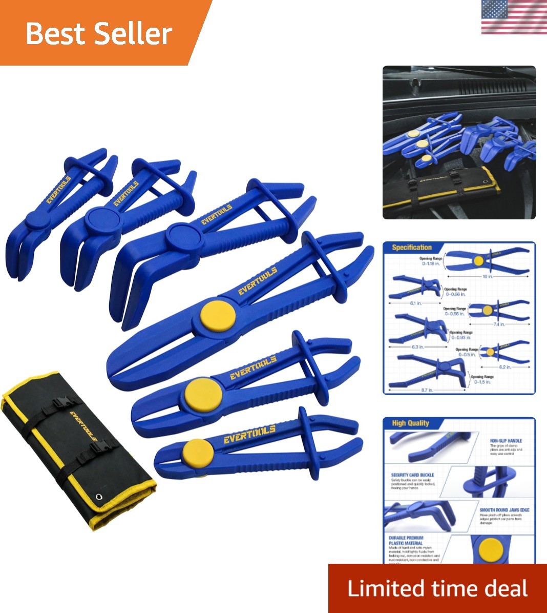 6pcs Hose Clamp Pliers Set, Radiator Fuel Line Clamp Tool, Straight & 90° Ang...