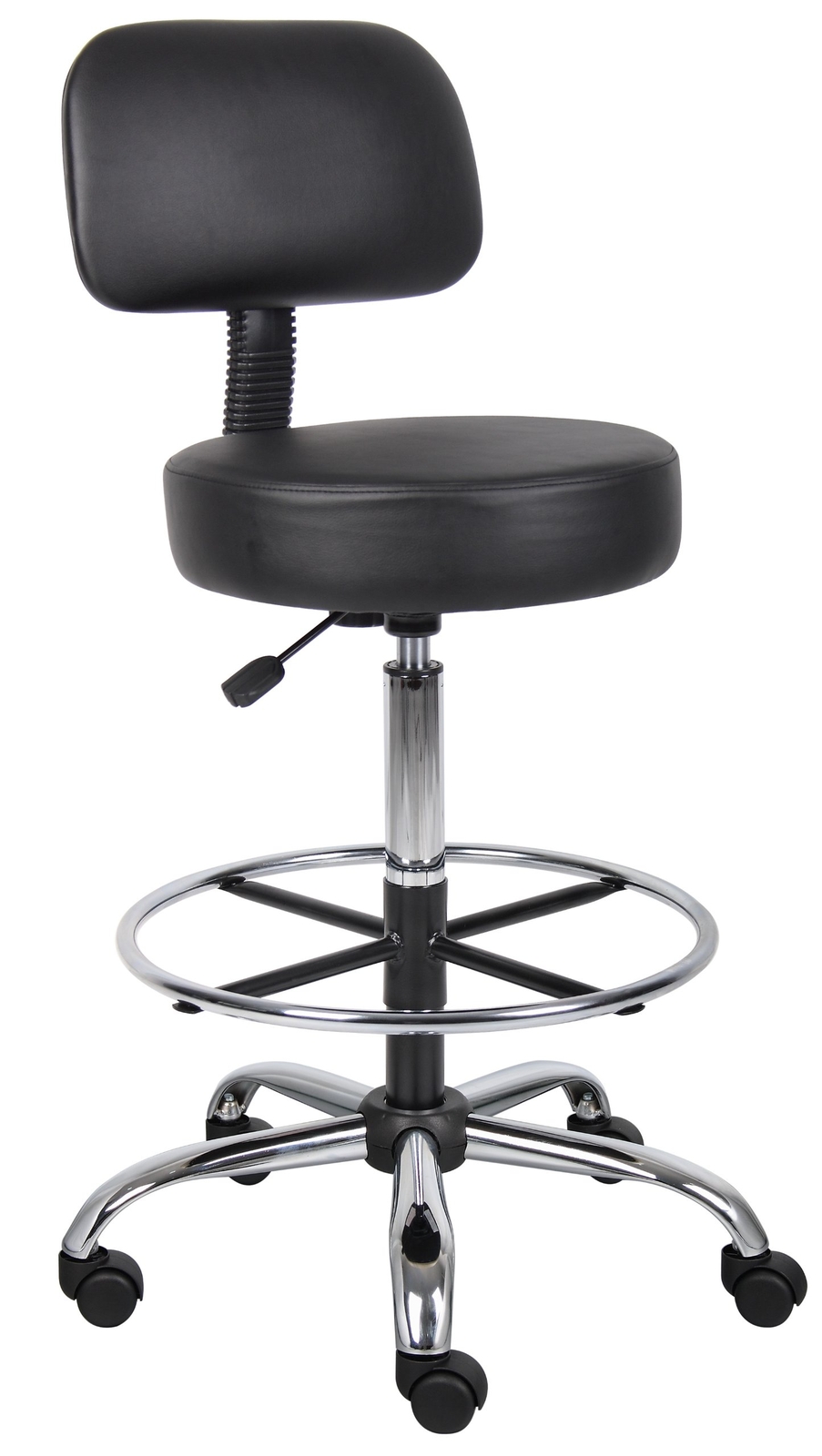 Caressoft Medical Drafting Stool with Back Adjustable Height Chrome Base