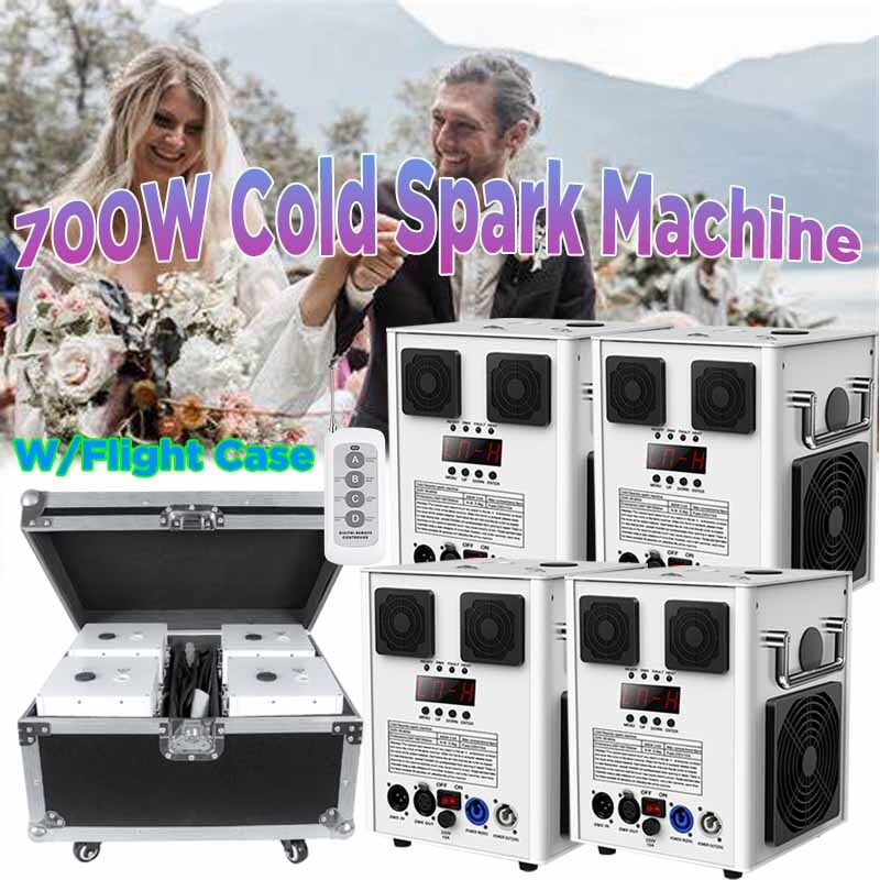 4PCS Cold Spark Machine 700W Stage Effect DMX Firework Wedding 6.6-9.8ft w/Case
