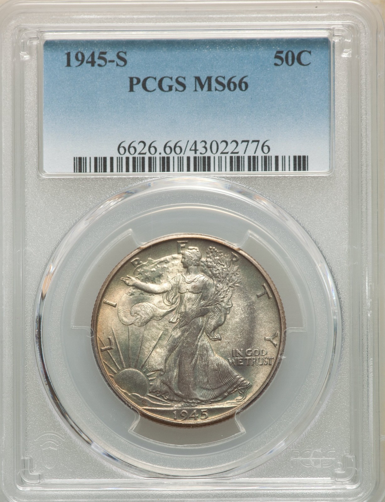 1945-S LIBERTY WALKING HALF DOLLAR PCGS MS66