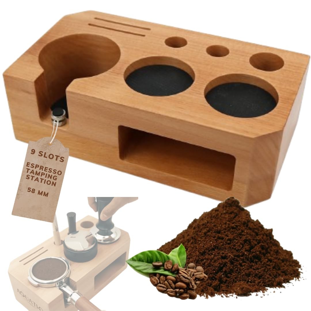 Espresso Tamping Station - Wooden Coffee Tamper Station For Storage 58 mm Por...