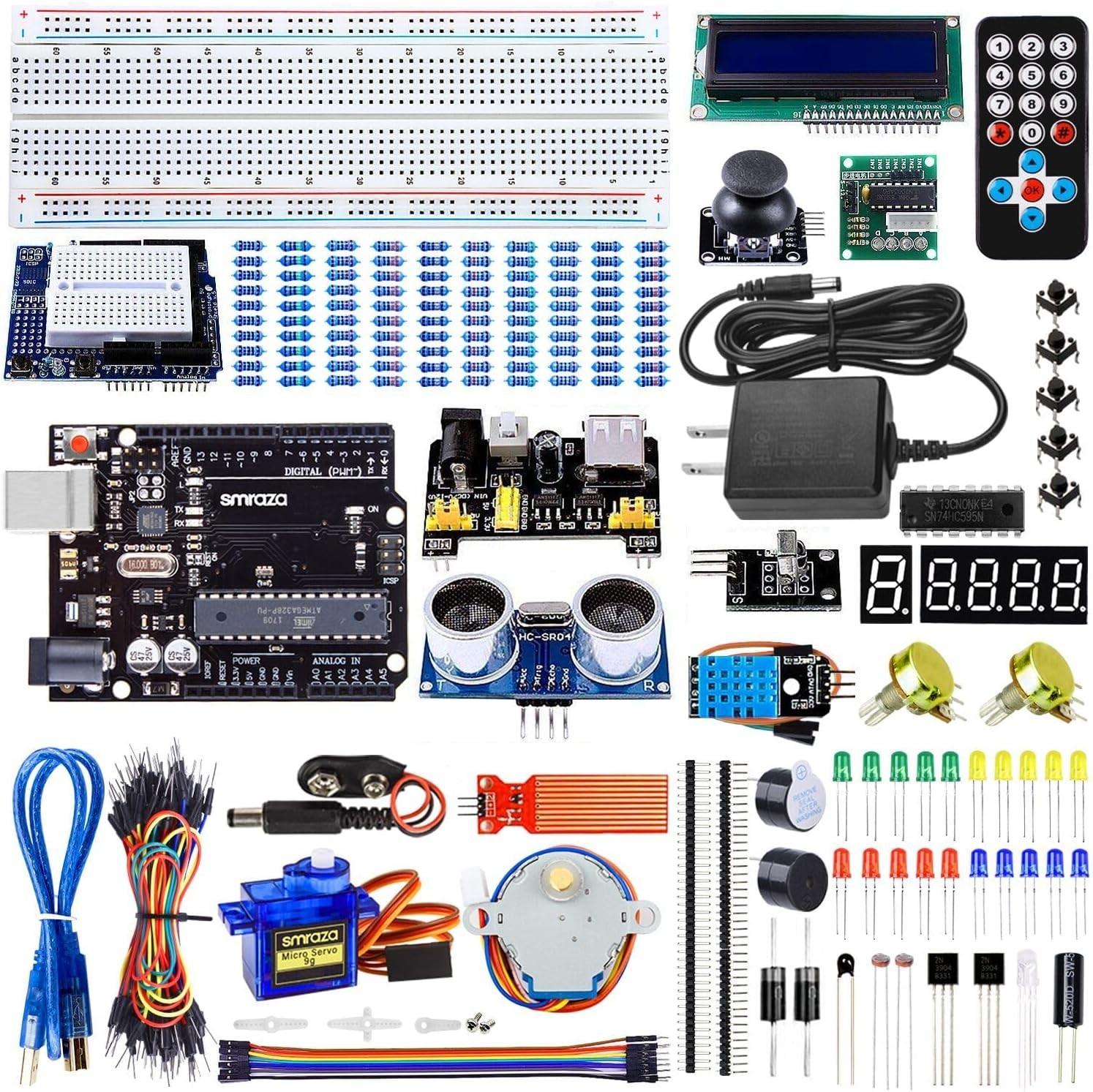 Beginner's Electronics Kit with LCD Display, Sensors, Power Supply & Storage Box