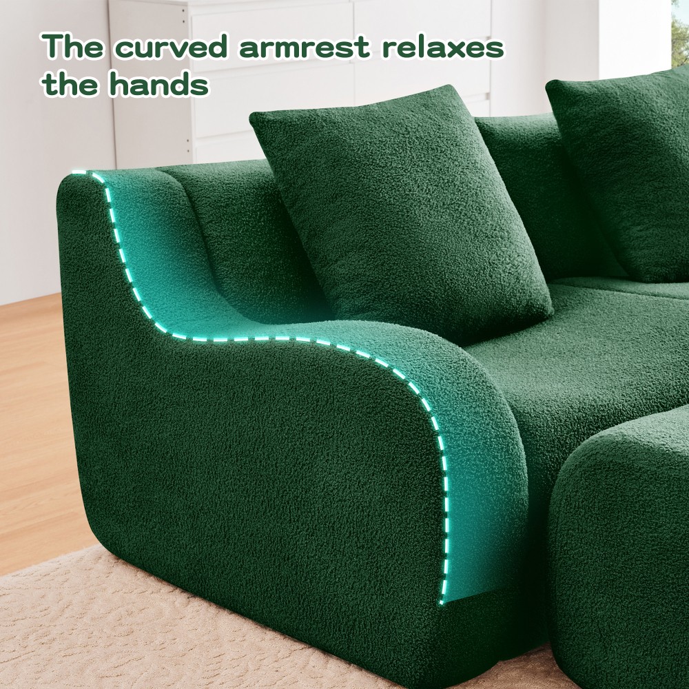 Soft Teddy Chaise Lounge Sofa w/ Anti-Slip Base, Ergonomic Support, Green