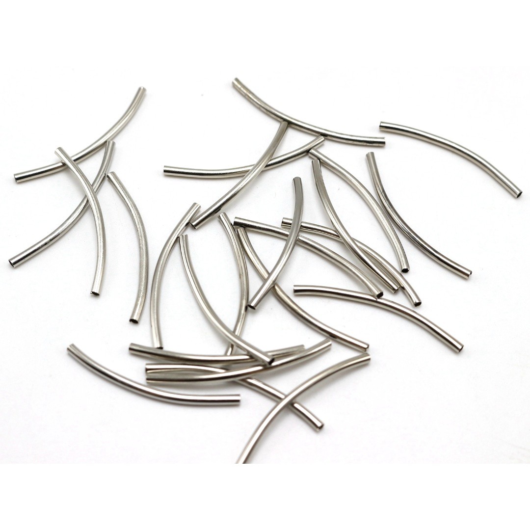 100 Silver Tone Smooth Curved Tube Spacer Beads 3X35mm Craft Jewelry Making