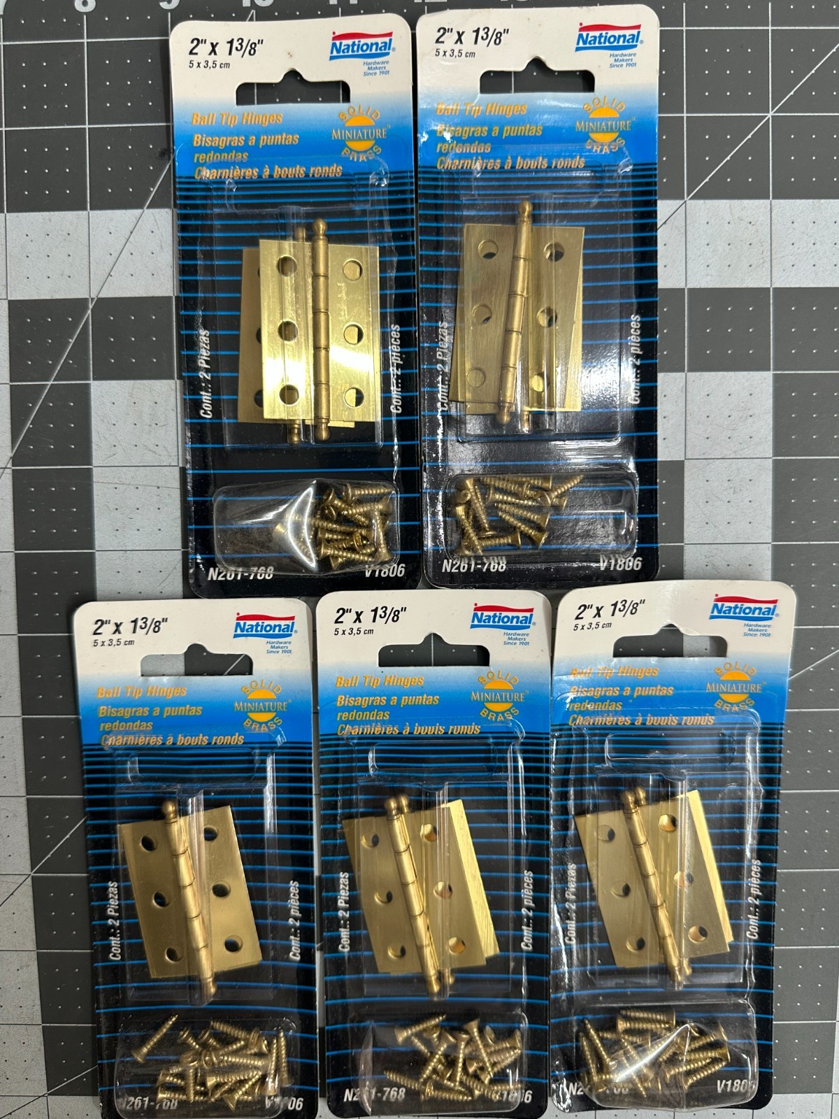 5-pack lot 2/PC (10 hinges) National Hardware N261-768 Bright Brass Mini Ball 2"