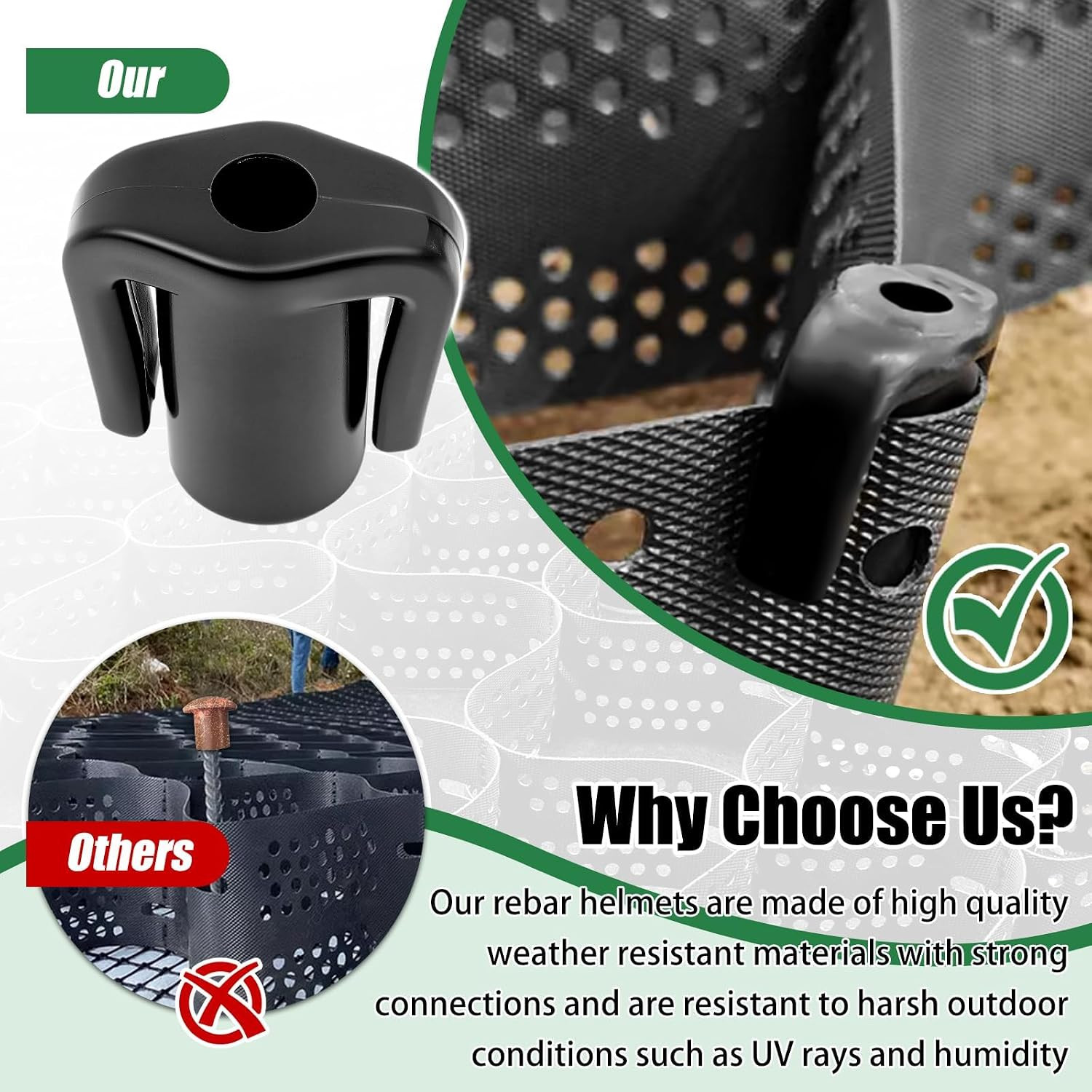 Geogrids Base Caps - ½ Inch Rebar Caps for Secure Grid Stabilization | Universal