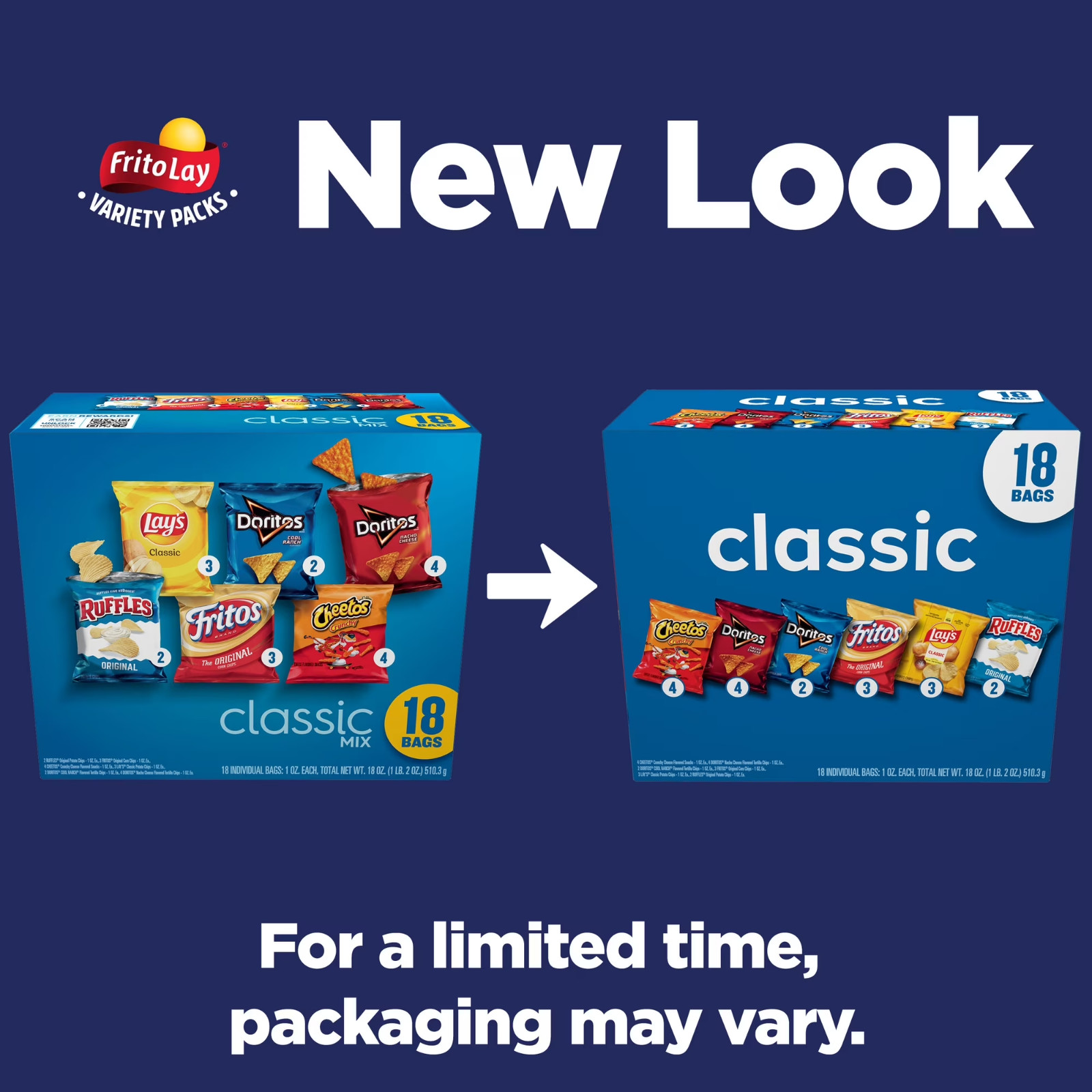Frito Lay Classic Mix Chips Variety Pack, 1 oz, 18 Count