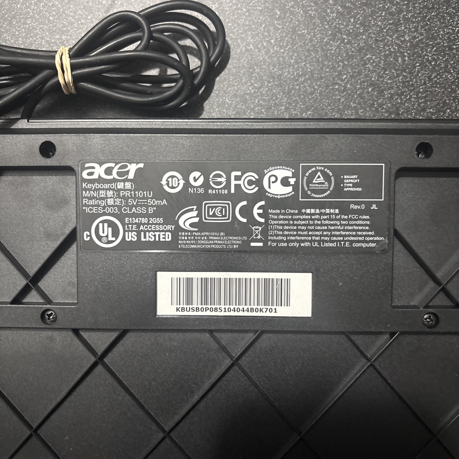 Acer Black USB UK Keyboard ( PR1101U )