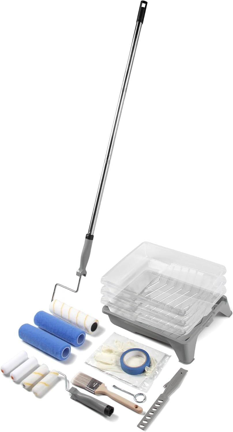 Paint Roller Set with Adjustable Pole Tray Brushes and Covers