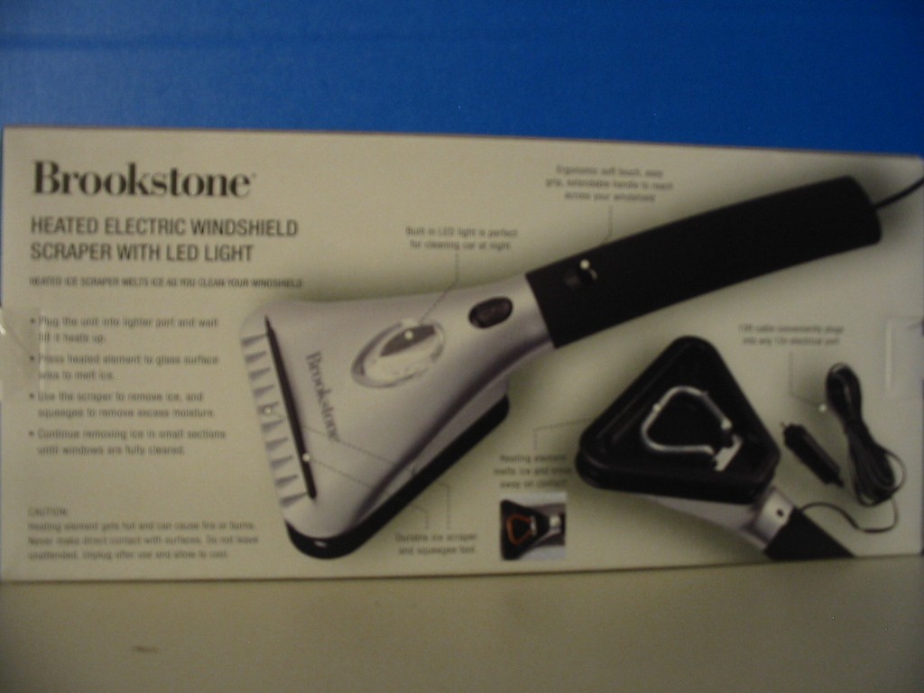 Brookstone Heated Electric Windshield Ice Scraper Snow Melter + LED Light New