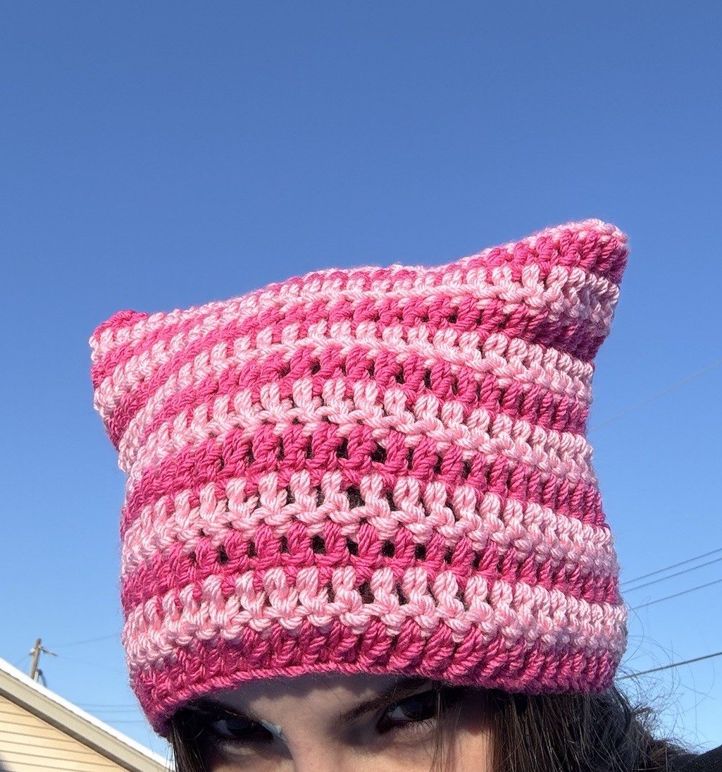 Handmade Crochet Cat Beanie - Light & Dark Pink