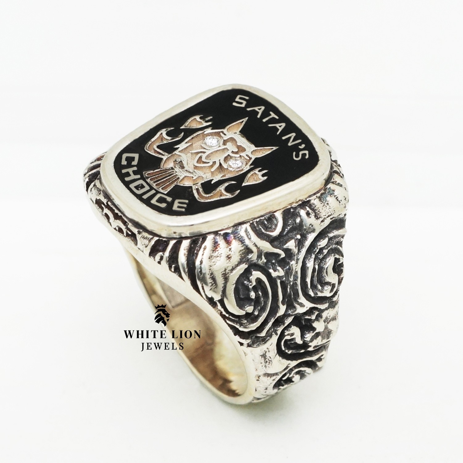 Satans Choice Cat 925 Sterling Silver Men Biker Motorcycle Club Ring