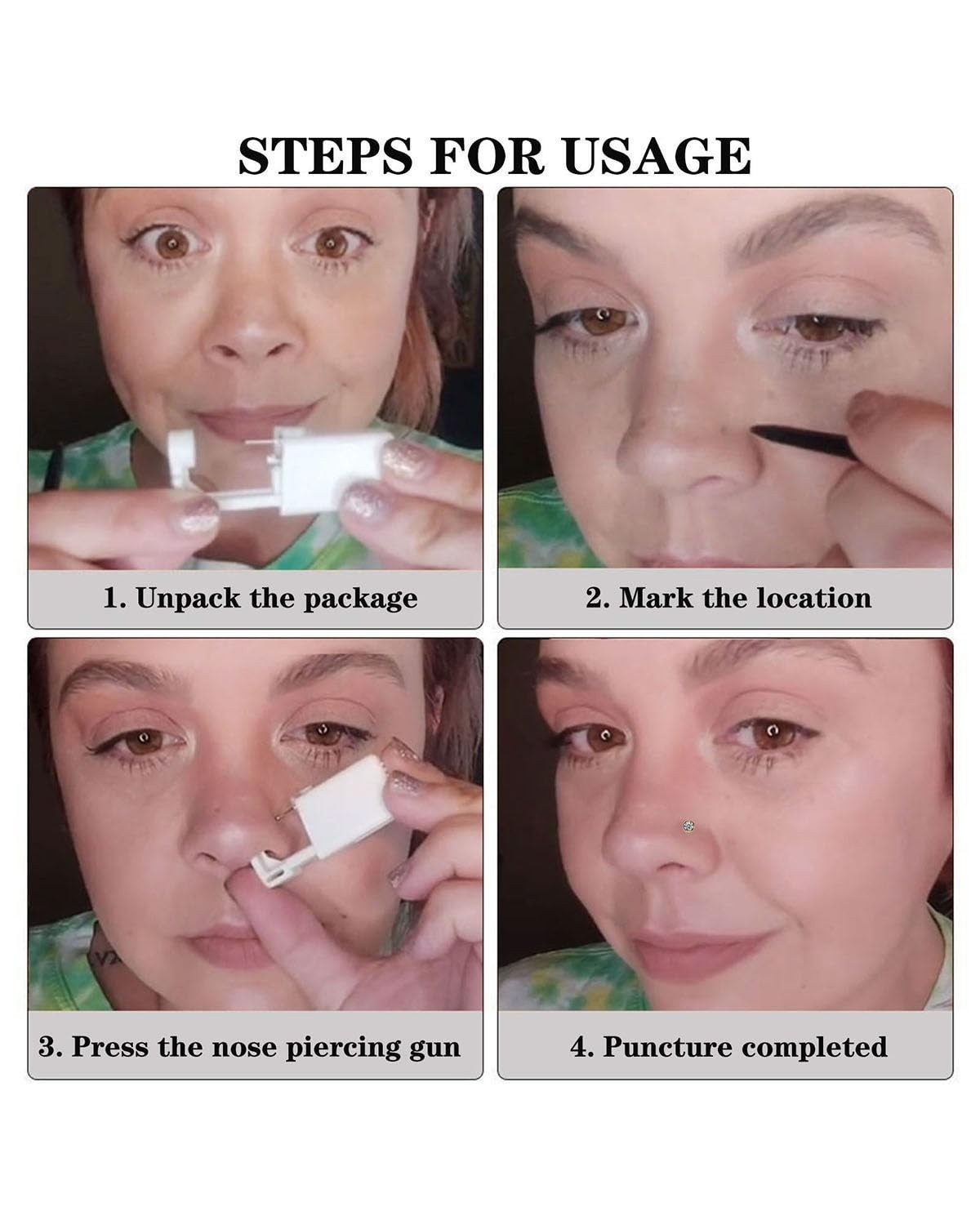 Nose Piercing Kit, Pierce Kit Gun Self White