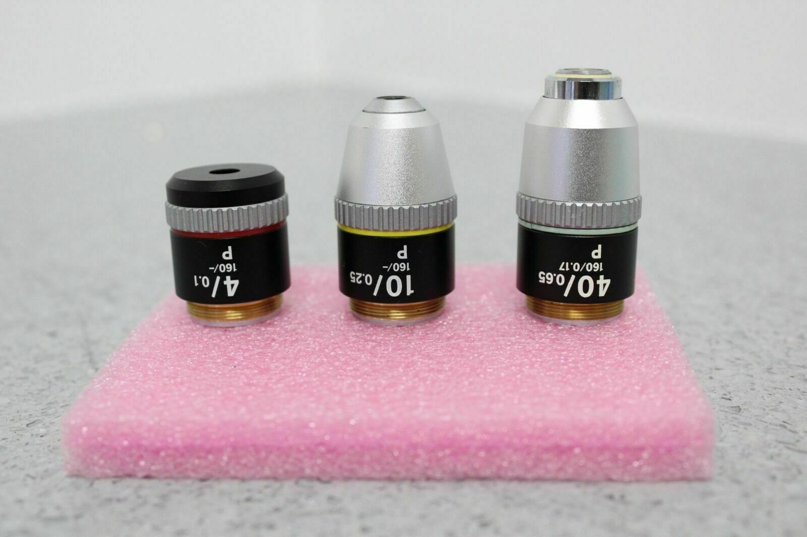 Nikon Alphaphot Labophot 3 Piece "P" Microscope Objective Lens Set 4x 10x 40x