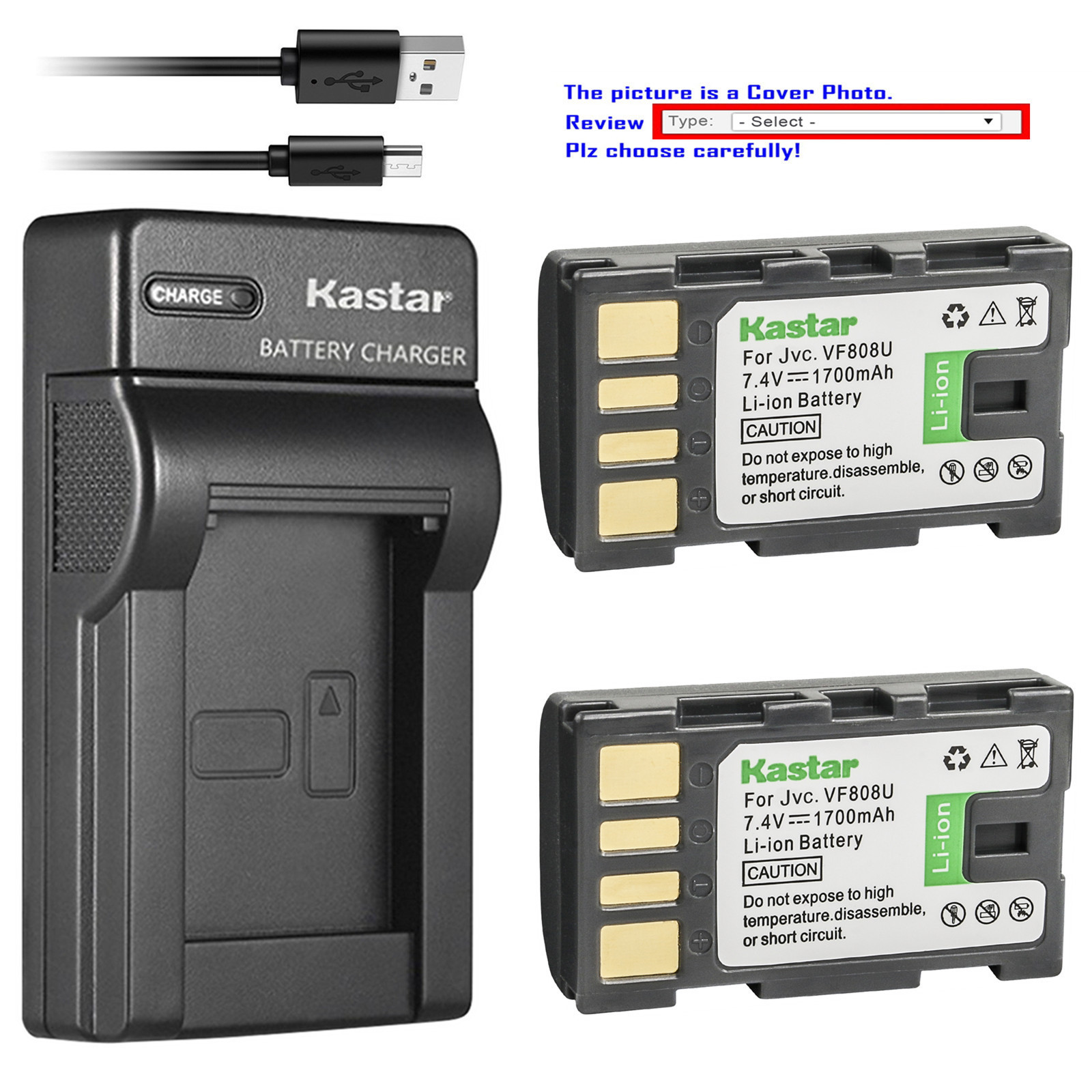 Kastar Battery Slim Charger for JVC BN-VF808 BN-VF808U & JVC GZ-MG275 Camcorder