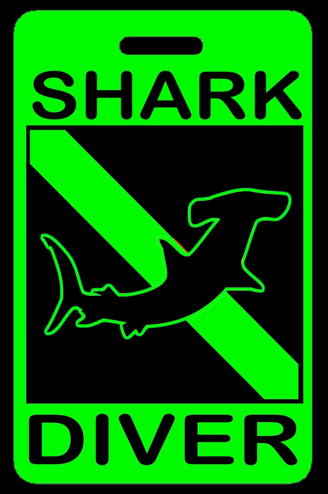 Hi-Viz Green Hammerhead Shark Diver SCUBA Diving Luggage/Gear Bag Tag - New