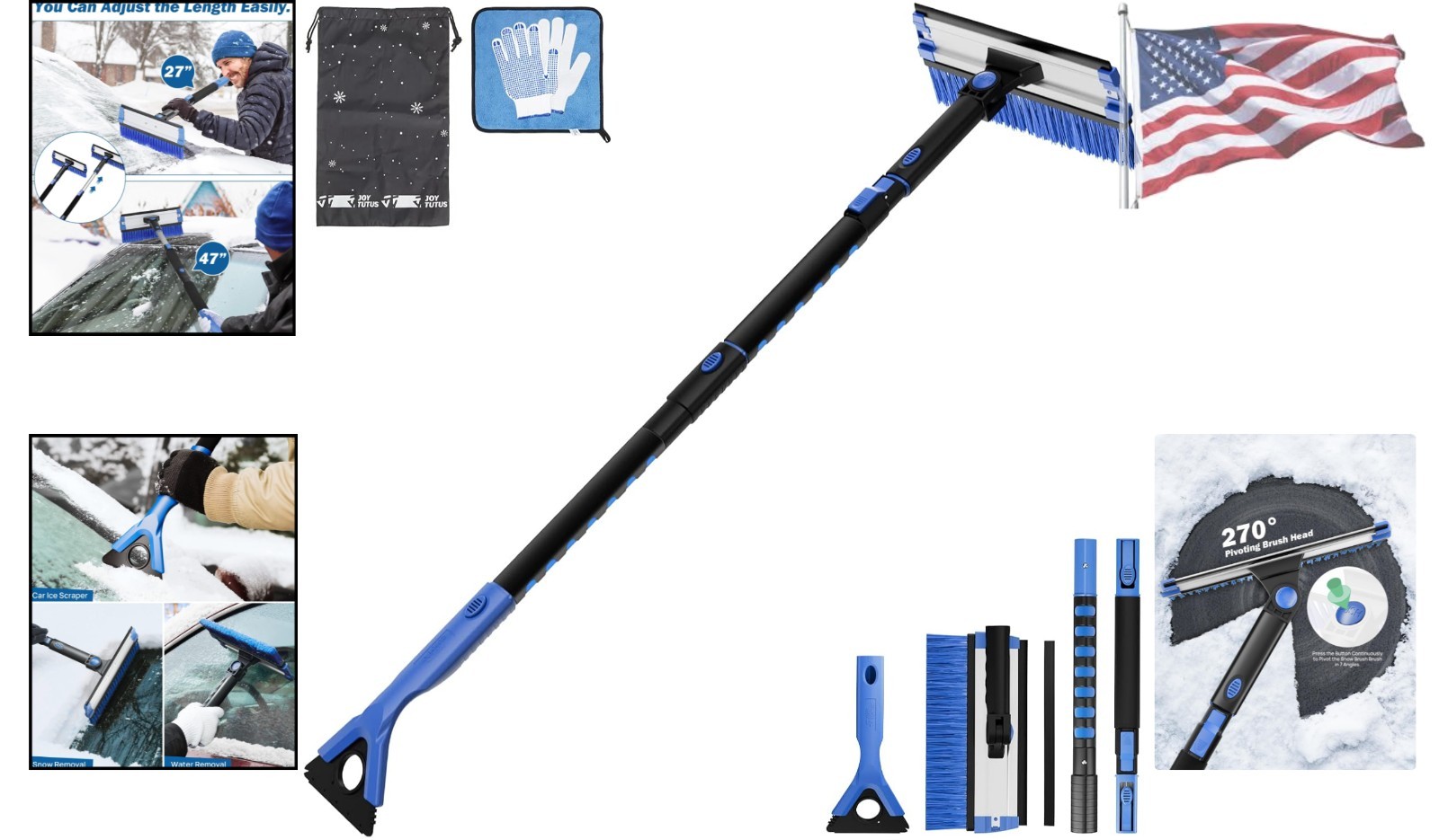 Multi-Functional 47.7″ Snow Brush & Ice Scraper – Perfect for Winter Safety