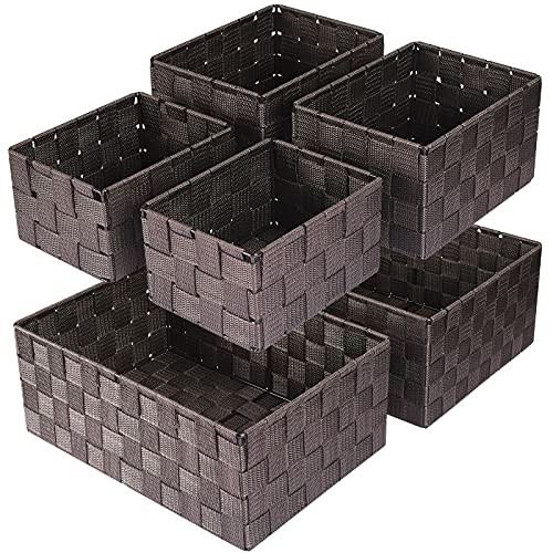 Woven Storage Baskets, Storage Bins, Cube Basket Container Baskets 6 pack Brown