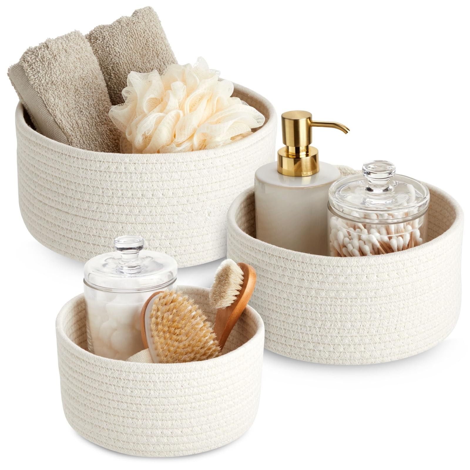 3 Pack Woven Baskets For Storage Small Round Cotton Rope Organizing Bins 3 Size