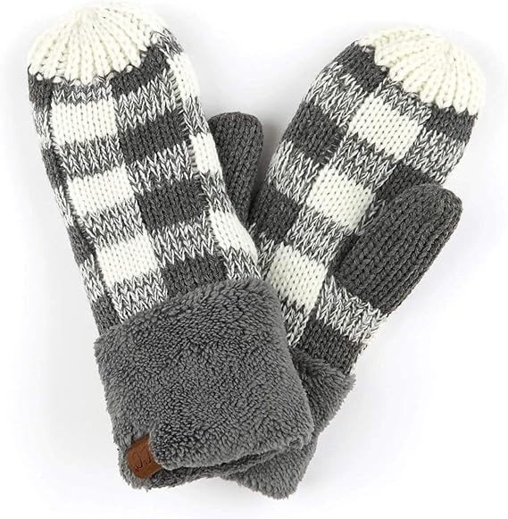 CC Super Thick Fuzzy Fleeced Lined Warm Buffalo Plaid Dk. Melange Gray/White