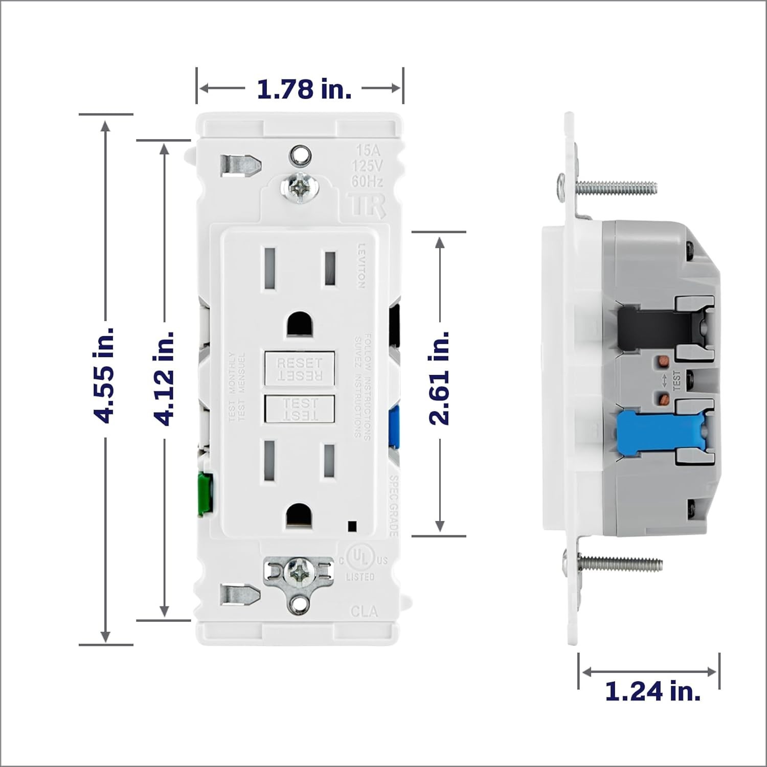 Lever Edge 15 Amp Self-, Tamper Resistant GFCI Outlet, EGFT1-W, White